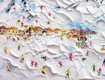 Impressionism Painting - Skier on Snowy Mountain Wall Art Sport White Snow Skiing Room Decor by Knife 17 detail